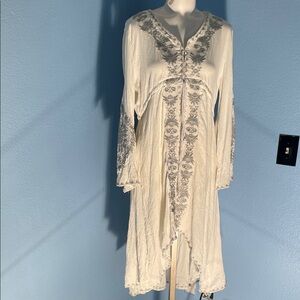 Elegant Long Sleeve White Dress with Gray Accents